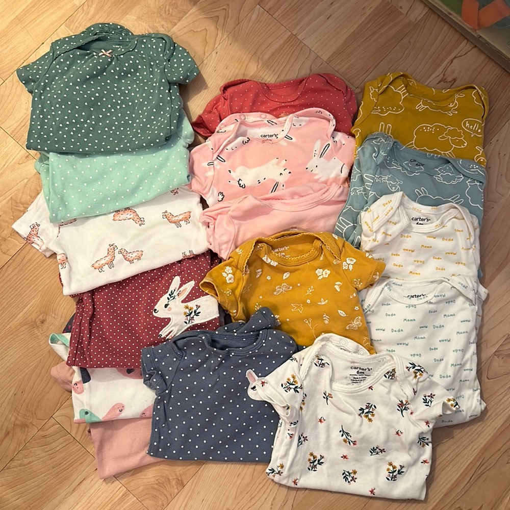 Assorted Carters onesies short and long sleeve 6mo